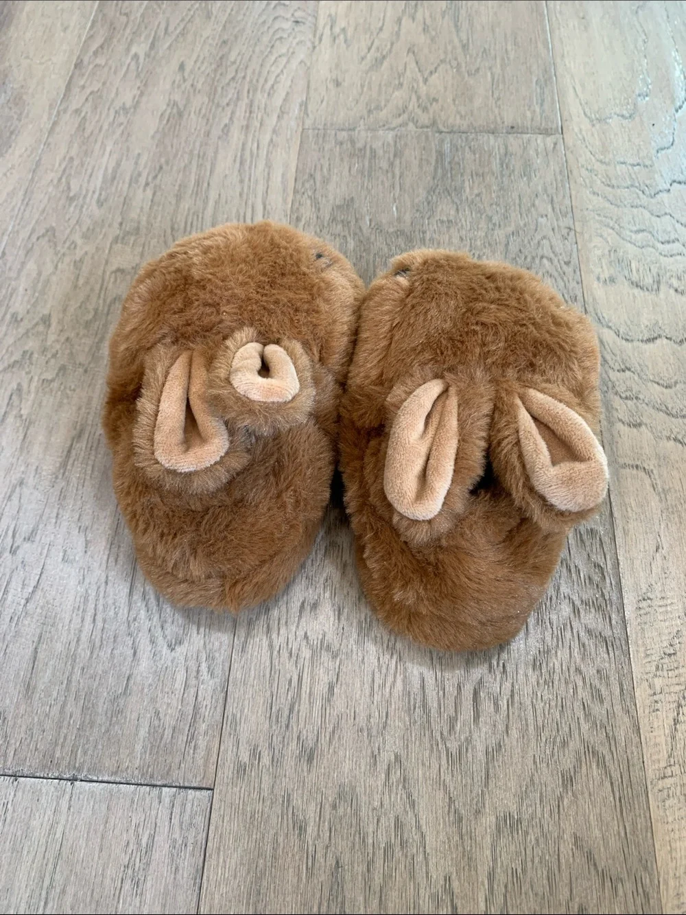Olivia & Kate Brown Bunny Plush Slippers with Pink Nose Toddler Medium